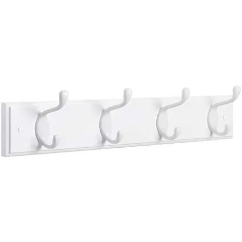 SONGMICS Wooden Wall-Mount Coat Rack with 4 Metal Hooks, 16 Inch Coat Hook Rail for Hallway Bathroom Closet Room, White ULHR23WT SONGMICS Wooden Wall-Mount Coat Rack with 4 Metal Hooks, 16 Inch Coat Hook Rail for Hallway Bathroom Closet Room, White ULHR23WT