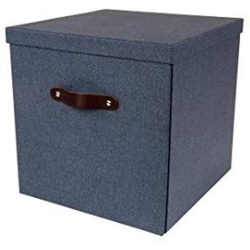 Bigso Texas Canvas Fiberboard Closet Cubby Storage Box, 12.2 x 12.4 x 12.4 in, Blue