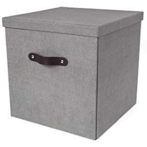 Bigso Texas Canvas Fiberboard Closet Cubby Storage Box, 12.2 x 12.4 x 12.4 in, Grey