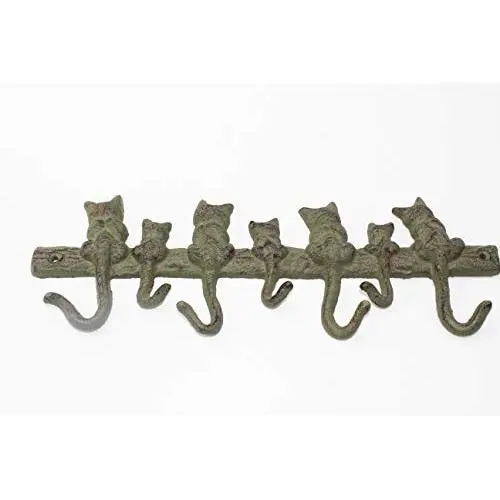 Vintage Cast Iron 7 Cats Home Door Wall Mount Hooks Home Towel Clothes Hat Coat Key Hanger (7 Cats)