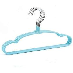 ZSLLO Metal Coat Hangers 20 Pack Surface dip Plastic Non-Slip Thickening grooved Wet and Dry Childrens Clothes Hanger Standard Hangers (Color : Blue)