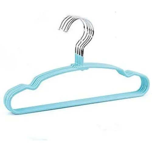 ZSLLO Metal Coat Hangers 20 Pack Surface dip Plastic Non-Slip Thickening grooved Wet and Dry Childrens Clothes Hanger Standard Hangers (Color : Blue)