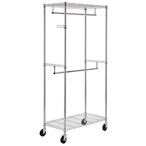 Closet Organizer Garment Rack Clothes Hanger Home Shelf Heavy Duty Chrome Rolling Double Hanging Rod Garment