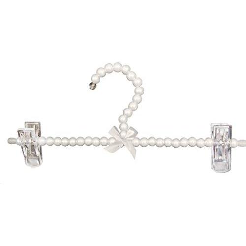 Jili Online 30cm Luxury Pearl Beaded Clothes Hangers Decorative Pants Trousers Clothes Hanger with Clip for Adults - White, 30cm