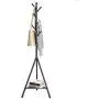 SONGMICS Coat Rack Stand with 6 Hooks and Storage Shelf, Urban Industrial Style, Corner Hall Tree Hanger for Entryway, Hallway, for Clothing, Hats, Bags, Black URCR26BC