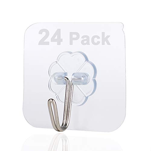 Wuhostam 24 Pack Transparent 15KG per Sticky Hook Heavy Duty Load Nail Free No Scratch Seamless Sticky Wall Hooks Waterproof and Oilproof for Kitchen Wall Door Bathroom and Ceiling Hanger