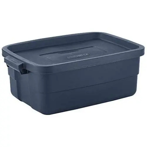 Rubbermaid Roughneck Storage Tote, 10 Gal, Dark Indigo Metallic, Pack of 8, Rugged, Reusable, Stackable, Container Rubbermaid Roughneck Storage Tote, 10 Gal, Dark Indigo Metallic, Pack of 8, Rugged, Reusable, Stackable, Container