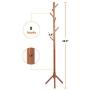 Owoland Coat Rack Stand 8 Hook Adjustable Height Wooden Entryway Hall Tree for Hat, Clothes, Suits, Scarves, Handbags, Umbrella with Free Coat Hanger-(Coffee)