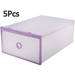 Liusin 5-Pack Foldable Stackable Shoe Boxes Clear Plastic Compact Womens Mens Shoe Storage Boxes Container Organizer for Home DIY 11 x8 x5 Inch (Purple)