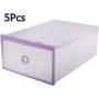 Liusin 5-Pack Foldable Stackable Shoe Boxes Clear Plastic Compact Womens Mens Shoe Storage Boxes Container Organizer for Home DIY 11 x8 x5 Inch (Purple)