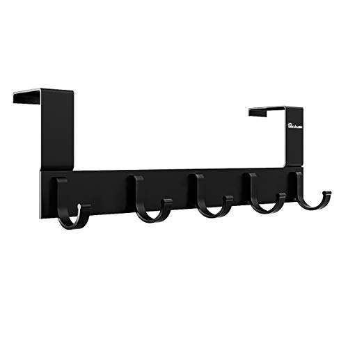 Over The Door Hook Organizer Rack, Anjuer Metal Coat Hanger Door 5 Hooks Hanger Black