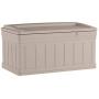Suncast 129-Gallon Large Deck Boxes - Lightweight Resin Indoor/Outdoor Storage Container and Seat for Patio Cushions and Gardening Tools - Store Items on Patio, Garage, Yard - Taupe