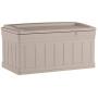 Suncast 129-Gallon Large Deck Boxes - Lightweight Resin Indoor/Outdoor Storage Container and Seat for Patio Cushions and Gardening Tools - Store Items on Patio, Garage, Yard - Taupe