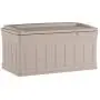 Suncast 129-Gallon Large Deck Boxes - Lightweight Resin Indoor/Outdoor Storage Container and Seat for Patio Cushions and Gardening Tools - Store Items on Patio, Garage, Yard - Taupe