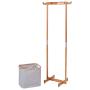 Bamboo Laundry Hamper Garment Hanger Storage Rack Hanging Clothes Household Laundry Clothesline Storage Clothing Closet Racks, Iron, Garment, Apparel, Indoor, Washing Line, Wood, Wooden, Inside