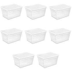 Sterilite 16598008 56 Quart/53 Liter Storage Box, White Lid w/ Clear Base, 8-Pack