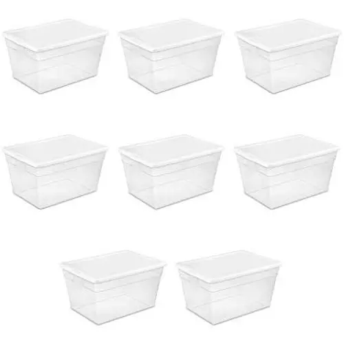 Sterilite 16598008 56 Quart/53 Liter Storage Box, White Lid w/ Clear Base, 8-Pack Sterilite 16598008 56 Quart/53 Liter Storage Box, White Lid w/ Clear Base, 8-Pack