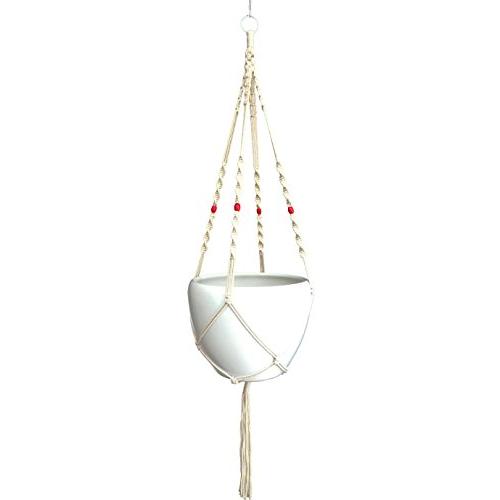 Macrame Plant Hanger Cotton 4 Legs 48 Inch For Indoor Outdoor, Living Room, Kitchen, Deck, Patio, High and Low Ceiling and Fits Round & Square Pots, Unique Design and Hand Knotted for Pot Size 10"-12"