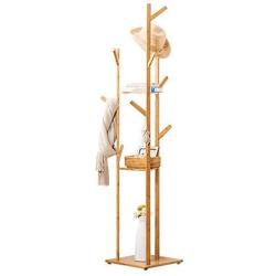 Cxjff Floor Standing Coat Rack Clothes Hat Stand Floor Standing Coat Rack Clothes Hat Stand Hanger Hooks Shelves Bamboo Simple Smooth Stoarge, Log Color Hanger Modern (Color : Log)