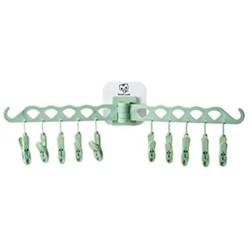 Grey990 Removable Windproof Clothes Towel Hanger Clothespin Bathroom Storage Rack with 12 Clips Green Grey990 Removable Windproof Clothes Towel Hanger Clothespin Bathroom Storage Rack with 12 Clips Green