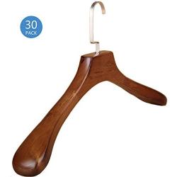 PeiQiH Wooden Suit Hangers, Heavy Duty Durable No-Trace Wide Shoulder Anti-Rust Chrome 360° Swivel Hook Clothes Hangers for Coat Jackets Shirt-c-30 Pack/Men 46.5x25x5cm