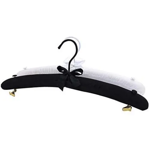 HOUTY Satin Padded Coat Hangers 15inch Thickly Foam Padded Clothes Hanger with Bow Knot Chrome Hook Pack of 5, Black HOUTY Satin Padded Coat Hangers 15inch Thickly Foam Padded Clothes Hanger with Bow Knot Chrome Hook Pack of 5, Black