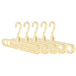 Regun 5Pcs Portable Multifunctional Folding Clothes Hangers 9 Holes Space Saving Clothing Holder(Beige)