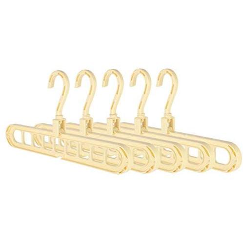 Regun 5Pcs Portable Multifunctional Folding Clothes Hangers 9 Holes Space Saving Clothing Holder(Beige)