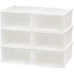 IRIS USA NSSB-W Front Entry Stacking Shoe Box, Wide, White, 6 Pack