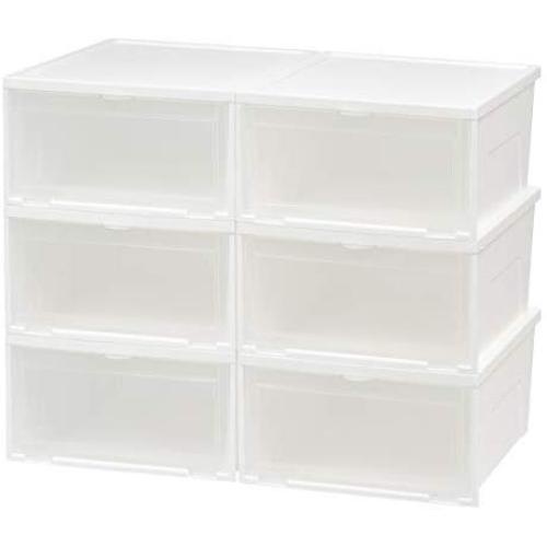 IRIS USA NSSB-W Front Entry Stacking Shoe Box, Wide, White, 6 Pack
