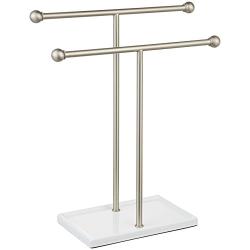 AmazonBasics Double-T Hand Towel Holder and Accessories Jewelry Stand, Nickel/White - 1005573-670-A60