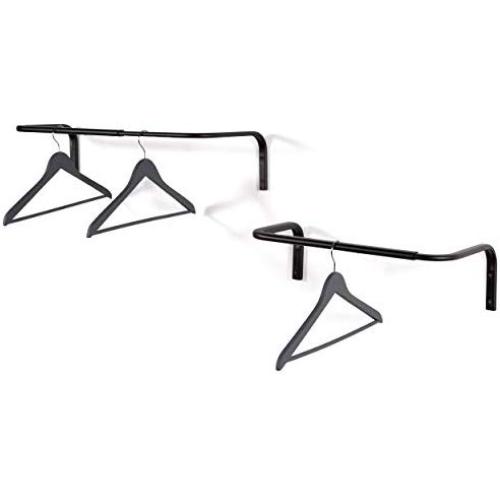 Wall Mounted Adjustable Durable Steel Clothes Rack Set of 2 Drying and Hanging Closet Bar Rail Organizer (Black)