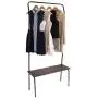 Cxjff Floor Standing Coat Rack Clothes Hat Stand Floor Standing Coat Rack Clothes Hat Stand Hanger Layer Shoes Shelf Pole Iron Wood, 85 30 175CM Hanger Modern (Color : Black)