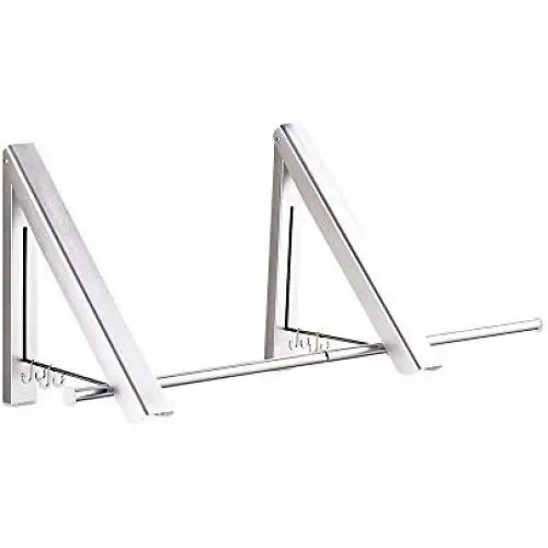 Pagetoc Aluminum Folding Hanger，Silver Wall Mounted Retractable Clothes Hanger Laundry Drying Rack with four Hooks for Room Attic Garage Indoor and Outdoor(2 Racks)