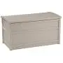 Suncast 50 Gallon Boxes Small Waterproof Outdoor Storage Container for Gardening Tools, Athletic Equipment and More Store Items on Deck, Patio, Backyard, Taupe