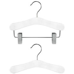 HANGERWORLD 30 White 10inch Kids Baby Toddler Closet Set Wooden Top and Clip Coat Pants Clothes Hangers