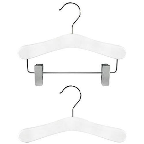 HANGERWORLD 30 White 10inch Kids Baby Toddler Closet Set Wooden Top and Clip Coat Pants Clothes Hangers
