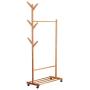 Bamboo Garment Rack, FOME Bamboo Clothes Laundry Rack Clothing Rack with Shelves Entryway Storage Rack with Wheels 6 Side Hook Coat Hanger for Jacket Umbrella Clothes Hats Scarf and Handbags