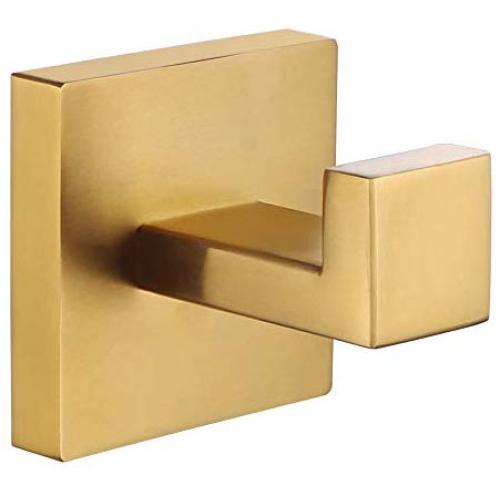 Bath Towel Hook, Aomasi SUS304 Stainless Steel Square Robe Hook Utility Coat Clothes Hanger for Bathroom Kitchen Home Storage Wall Mount, Brushed Gold