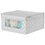 mDesign Soft Stackable Fabric Closet Storage Organizer Holder Boxes - Clear Window and Lid, for Child/Kids Room, Nursery, Playroom - Polka Dot Print - Medium, 4 Pack - Light Gray with White Dots