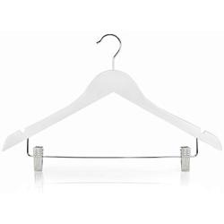 HANGERWORLD 5 White 17.7inch Wooden Notched Coat Clothes Garment Hangers Non Slip Adjustable Clips