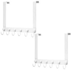 WEBI Over The Door Hook Door Hanger,Over The Door Towel Rack with 6 Coat Hooks for Hanging,Door Coat Hanger Over Door Coat Rack for Towels,Clothes,Back of Bathroom,White,2 Packs