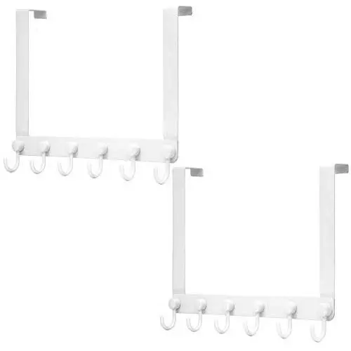 WEBI Over The Door Hook Door Hanger,Over The Door Towel Rack with 6 Coat Hooks for Hanging,Door Coat Hanger Over Door Coat Rack for Towels,Clothes,Back of Bathroom,White,2 Packs