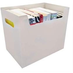 Portable File Folder Organizer, Magazine & Book Storage Boxes with Side Handles, Ivory White