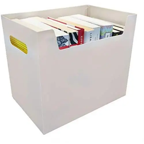 Portable File Folder Organizer, Magazine & Book Storage Boxes with Side Handles, Ivory White Portable File Folder Organizer, Magazine & Book Storage Boxes with Side Handles, Ivory White
