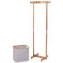 Tangkula Laundry Hamper Garment Rack, Bamboo Coat Organizer with Clothes Hanger and Storage Shelves (26W)