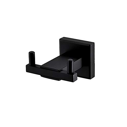 TNOMS Robe Hook Bathroom Square Hook Hand Towel Bath Coat Key Hanger Kitchen Cabinet Closet Hook and Shirt Holder Black Finish, Wall Mounted, GZQ6001BK