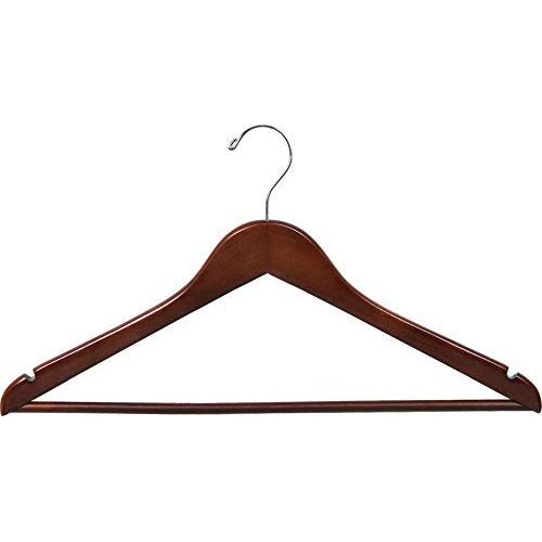 The Great American Hanger Company Wood Suit Hanger w/Solid Wood Bar, Boxes of 100 Space Saving 17 Inch Flat Wooden Hangers w/Walnut Finish & Chrome Swivel Hook & Notches for Shirt Dress or Pants