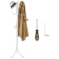 Cozzine Coat Rack Coat Tree Hat Hanger Holder 11 Hooks for Jacket Umbrella Tree Stand with Base Metal (White)