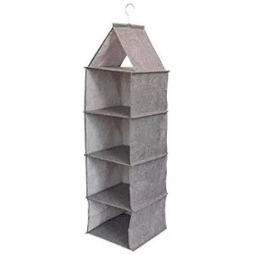 HBOS Hanging Storage Bag Fabric Multi-Layer Boxes Drawer Wardrobe Storage (Four Gray)